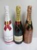 3 x Bottles of Moet & Chandon Champagne to Include: 1 x Ice Imperial Rose, 1 x Imperial & 1 x Dry Rose, 75cl.