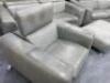 4 Piece Soft Grey Leather Sofa Set on Chrome Feet to Include: 1 x 2 Seater Sofa with Electric Recliner Head Rest, Size H60 x W200x D105cm 1 x 2 Seater Sofa with Manual Recliner Head Rest, Size H60 x W180 x D105 ,1 x Arm Chair with Electric Recliner Head - 6