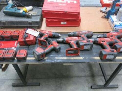 7 x Hilti Cordless Drills to Include: 5 x SF AM-A22 & 2 x SF 14A with 11 x Li-ion Batteries & 1 x Charger.