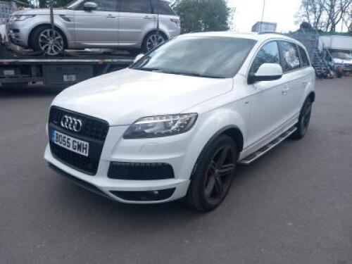 BO55 GWH: (2012) Audi Q7 3.0 TDI 245 Quattro S Line, 5 Door Estate, Auto, 6 Gears, 2967cc, Diesel, Mileage 133,323, MOT Expires 13/6/23. Black Leather Interior. Comes with 1 x Key V5 Unavailable. NOTE: Car in limp mode, showing gearbox fault & space saver