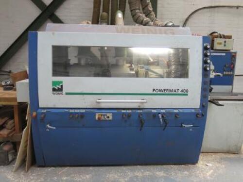 Weinig Powermat 400 Four Sided Moulding Machine. M/C No 114290, Year 2010, with CNC Windows Control Unit. Comes with 6 Drawer Trolley of Moulding Tooling.