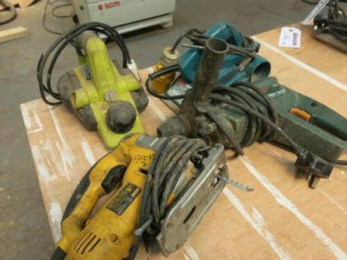 4 x Hand Tools to Include: 1 x Makita 1902 Planer, 1 x Ryobi Planer, 1 x DeWalt DW331K & 1 x Bosch pbh 160r Drill.