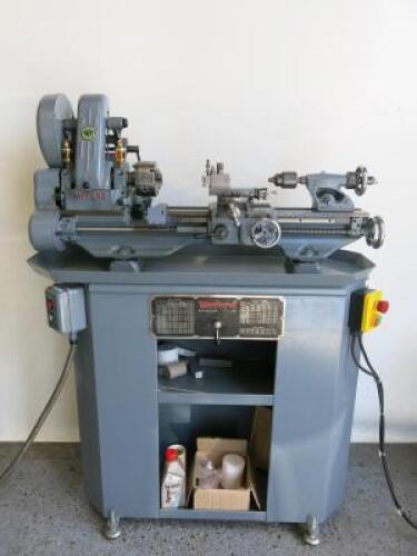 Myford Hobby Lathe with Stand and Associated Accessories (As Pictured). NOTE: may require service prior to use.