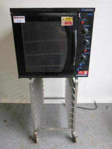 Blue Seal 32 Max Electric Turbofan Oven on Stand, Model E32M, S/N 452392. Size H155 x W70 x D80cm. NOTE: requires plug.