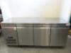 Williams Stainless Steel 3 Door Refrigerated Counter, Model LJISA JADE, S/N 583089. Size H85 x W185 x D65cm.