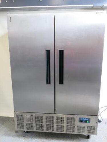 Polar G Series Stainless Steel Double Door Commercial Upright Freezer, Model GD880-03, S/N 20223130. Size H200 x W135 x D70cm.