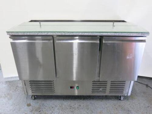 Adexa 3 Door Stainless Steel Prep Counter with Glass & Marble Top, Model PS90SG, S/N226292. Size H97 x W137 x D68cm.