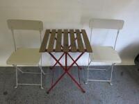 2 x Ikea Saltholmen Cream Folding Chairs with Red Metal Frame Folding Table. Size H73cm.