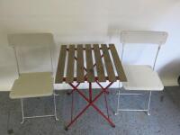 2 x Ikea Saltholmen Cream Folding Chairs with Red Metal Frame Folding Table. Size H73cm.