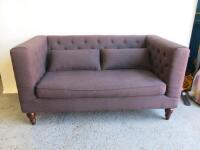 Dark Grey Fabric 2 Seater Button Back Sofa with 2 Cushions. Size H85 x W160 x D80cm.