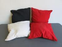 7 x Cushions in Red/Black/White. Size 50 x 50cm.