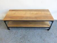 Wood & Metal 2 Tier Mobile Coffee Table. Size H43 x 120 x 50cm.