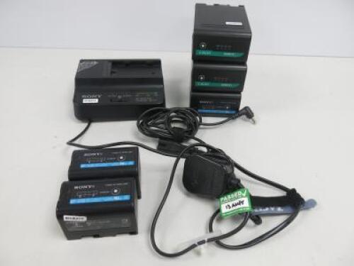 Sony Battery Charger, Model BC-U1. Comes with 5 x Batteries to Include: 2 x SWIT S-8U65, 1 x Sony BP-U60 & 2 x Sony BP-U30.