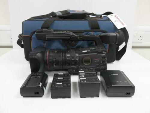 Canon FX305 Professional Camcorder with 18 x Zoom, Model XF305e. Comes with Canon Compact Power Adapter, Model CA-940, Canon Compact Battery Charger, Model CA-930, 3 x Canon BP-975 Battery Packs & 3 x Canon BP-955 Battery Packs & Petrol Camera Bag.