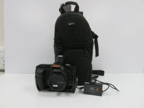 Blackmagic Design Pocket Cinema Camera 6K Pro. Comes with Power Supply, Hawk-Woods BP-BM4 Blackmagic Pocket Adapter Small Rig Design For 6K Pro, Sound Cables & Amazon Basics Soft Shoulder Bag.