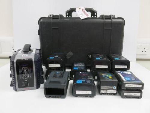 11 x IDX V Mount Li-ion Batteries with IDX 4 Channel Simultaneous Li-ion V Mount Battery Charger, Model VL-4S to Include: 2 x Endura 7s, 1 x I Micro 150, 4 x Endura Cue-D95, 2 x Endura E-HL10DS, 1 x Endura Duo-C150, 1 x Endura Duo-150, 1 x Hawkwood V Lock