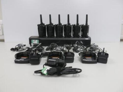 Motorola XT460 6 Pack Two Way Radio Set to Include: 6 x XT460 Radios, 1 x 6 Way Charger, 3 x Rapid Charger & 6 x Earpiece with In Line Mic.