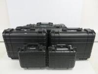 5 x Assorted Black Plastic Hard Shell Cases, Size 55cm, 45cm, 25cm.