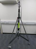 Manfrotto Geared Wind Up Stand, Model 087NW in Chrome with Wheels. Height 3.7m.