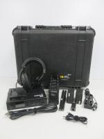 Hollyland Mars T100 Full Duplex Wireless Intercom System to Include: 1 x Portable Base Station, 4 x Belt Packs, 2 x Battery Packs, 5 x Professional Single Sided Headsets and Genuine Peli 1550 Case.