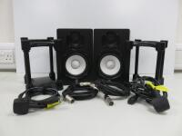 Pair of Yamaha HS50M Powered Studio Monitor Speakers. Comes with 2 x Stands, 2 x Power Supplies & 2 Audio Cables.