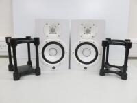 Pair of Yamaha HS7 Powered Speaker System in White. Comes with 2 x Stands.