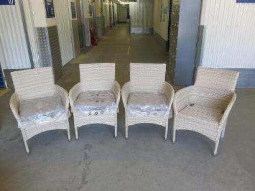 4 x Glendale Mocha Rattan Garden Chairs. NOTE: missing 1 x cushion.