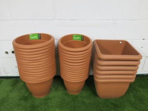 35 x Terracotta Stewart Essentials & Balconniere Plant Pots to Include: 15 x 39cm, 14 x 33cm & 6 x Self Watering 40cm x 40cm x 40cm.