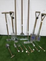 14 x Spear & Jackson Wood Handle Garden Tools to Include: Leaf Rake, Rake, Fork, 2 x Spades, Hoe, Edger & 7 x Handtools.