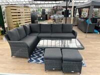 Boxed Glendale Toulouse 7 Piece Corner Set in Grey Rattan with Cushions. Height Adjustable Table/Coffee Table. RRP £2199.00. NOTE: 3 x Boxes.