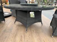 Boxed Glendale Vouvant Round Grey Rattan Table with Lazy Suzzanne. Size Dia 150cm.
