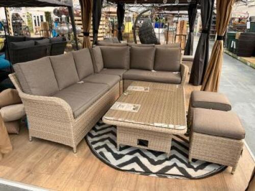 Glendale Toulouse 7 Piece Corner Set in Mocha Rattan with Cushions. Height Adjustable Table/Coffee Table. RRP £2199.00.