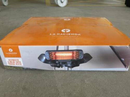 La Hecienda Heatmaster Super Slimline Parasol Heater (Boxed). Size H9 x W45 x D49cm.