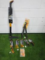 8 x Fiskars Gardening Tools to Include: Weed Puller, Bypass Loppers, Hand Garden Saw, 2 x Secateurs, 2 x Scissors & Maintenance Set.