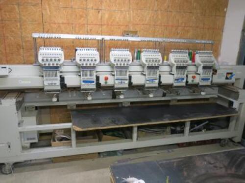 Brother Embroidery System 6 Head & 9 Colour Thread Per Head Embroidery Machine, Model BES-960BC. Comes with Quantity of Threads and Attachments (As Viewed/Pictured). Size H170 x W350 x D80cm.