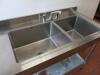 Vogue Stainless Steel Double Deep Bowl Sink Unit with LH Drainer & Taps with Shelf Under. Size (H) 90cm x (W) 150cm x (D) 60cm - 2