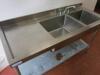 Vogue Stainless Steel Double Deep Bowl Sink Unit with LH Drainer & Taps with Shelf Under. Size (H) 90cm x (W) 150cm x (D) 60cm - 3