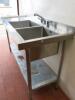 Vogue Stainless Steel Double Deep Bowl Sink Unit with LH Drainer & Taps with Shelf Under. Size (H) 90cm x (W) 150cm x (D) 60cm - 5