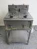 Electric Twin Tank Twin Basket Deep Fat Fryer on Stainless Steel Stand. Size H108 x W60 x D65cm.