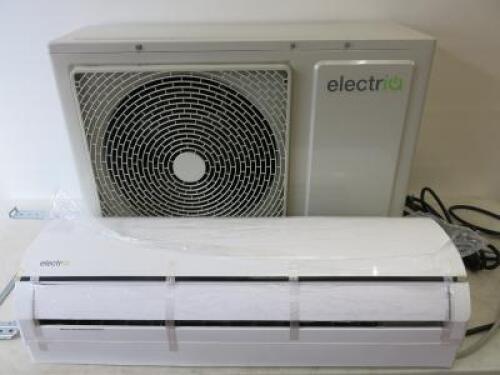 Electriq Air Conditioning System with Wall Split Inverter Air Conditioner Outdoor, Model eIQ-18WMINV EX & Internal Unit, Model eIQ-18WMINV IN. Appears Unused/Uninstalled with Wall Mount