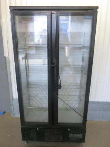 Polar GJ449 Upright Glass 2 Door Display Fridge. Size H188 x W92 x D50cm.