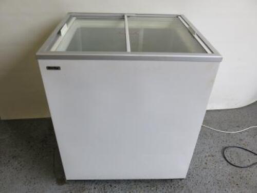 Derby Sliding Glass Lid Freezer, Size H88 x W72 x D63cm.