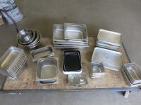 Approx 94 x Stainless Steel & Aluminium Trays to Include: 38 x Trays, 38 x Containers & 18 x Assorted Sized Bowls.