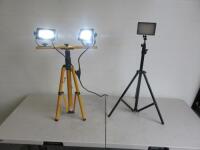 2 x Led Lights on Tripods to Include: 1 x Wessex Twin Light & 1 x Neewer Battery Operated Light, No Battery or Charger.