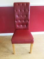 10 x Red Faux Leather High Back Dining Chairs. Size H105cm.