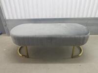 Julianne Grey Velvet Bench on Gold Coloured Metal Frame. Size H45 x W120 x D50cm.