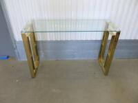 Glass Console Table with Gold Coloured Metal Frame, Size H80 x W120 x D40cm.