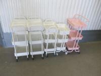 5 x Assorted Sized 3 Shelf Trolleys.