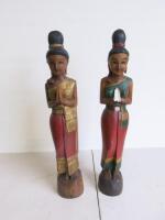 2 x Wood Carved Thai Welcome Ladies, Size H78cm.