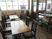 Lot of Restaurant Dining Tables & Chairs in Dark Wood to Include: 48 x Wood Top & Metal Base Tables. Size 60cm x 60cm and 93 x Wood Dining Chairs with Brown Faux Leather Seat. NOTE: loaded in 3.5T van with option to deliver (contact office for quote).